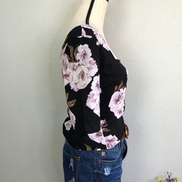 Free Press Floral Smocked Square Neck Cropped Top - Picture 3 of 6
